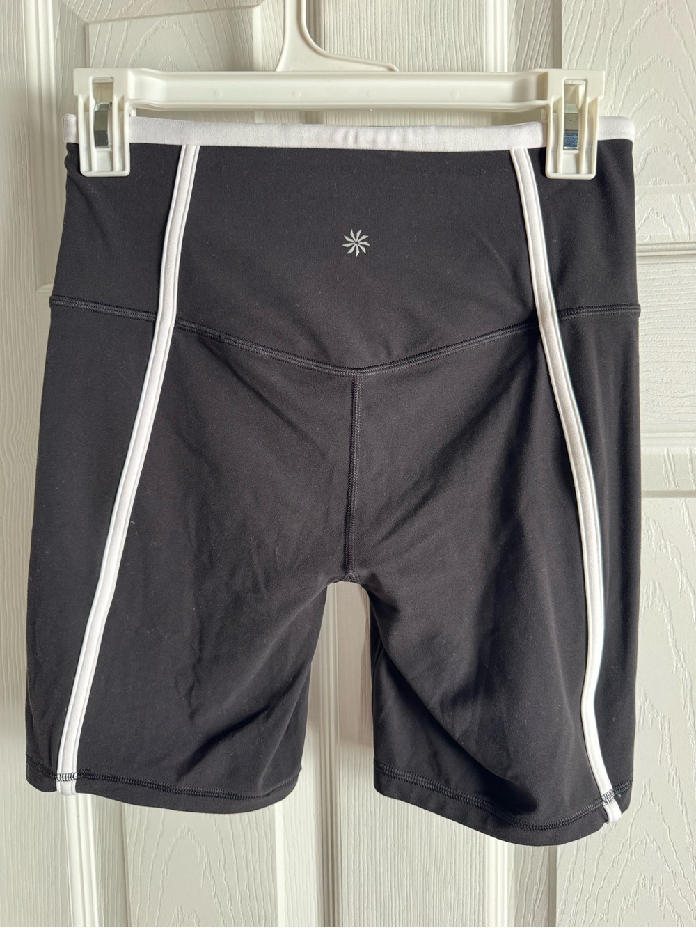 Athleta Black Bike Shorts with White Side Tipping - Picture 2 of 4